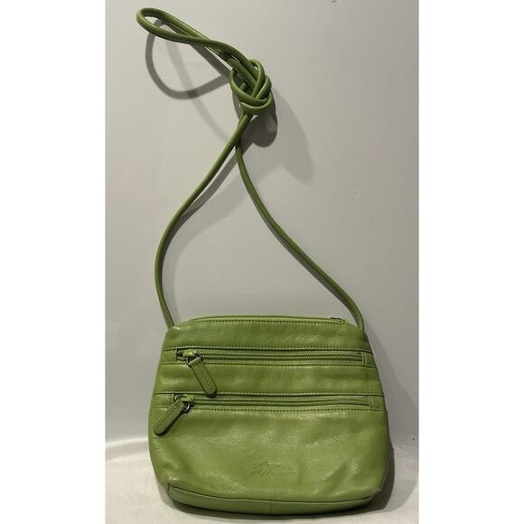 Stone Mountain Green Genuine Leather Small Shoulder Bag Zip Closure Inner Pocket - Picture 1 of 9
